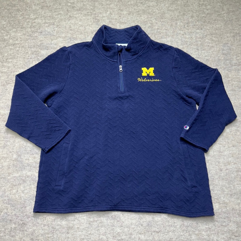Champion Michigan Wolverines‎ Navy Blue Quilted Pullover Sweatshirt XL